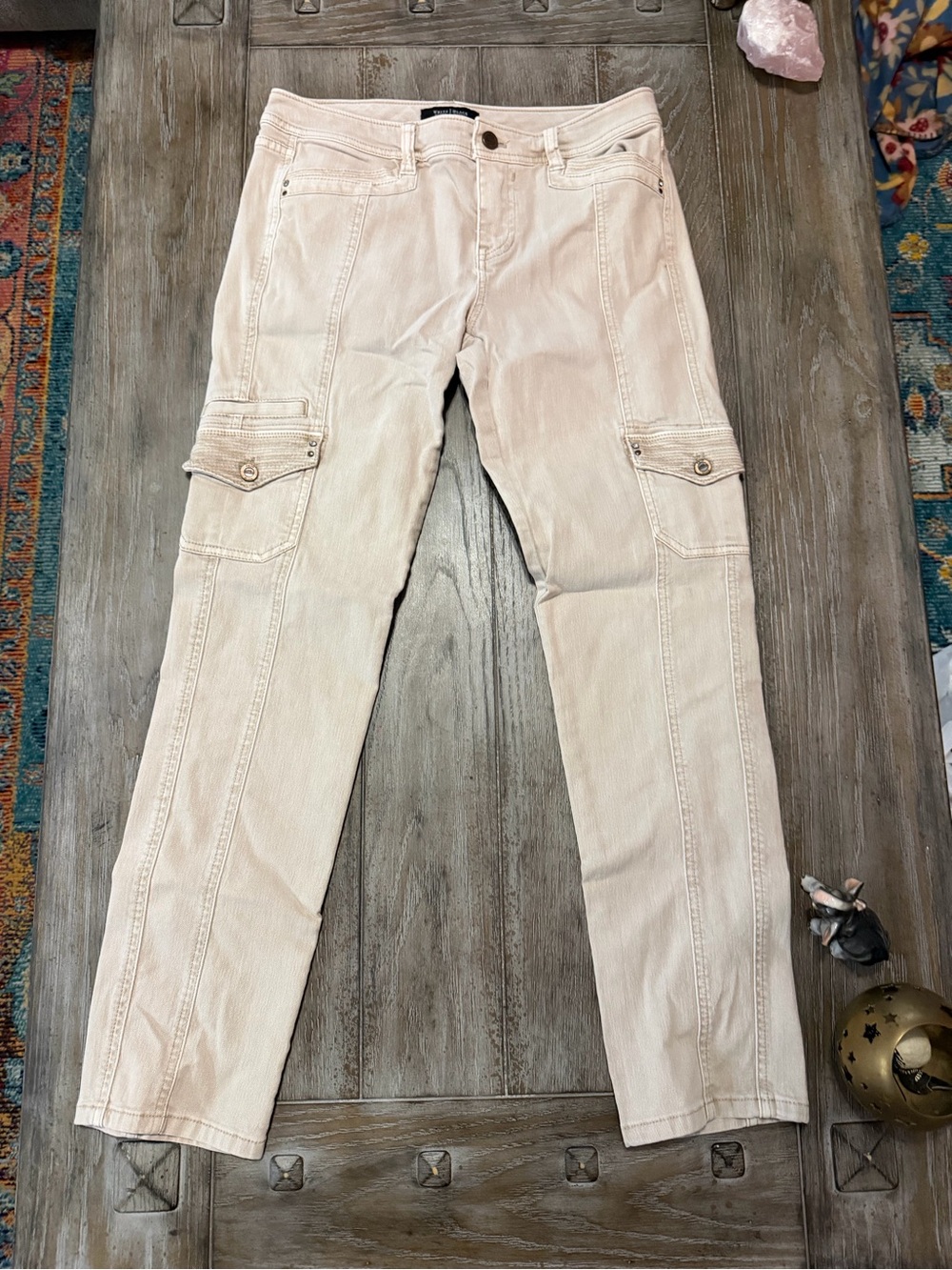 White House Black Market Cream Skinny Cargo Jeans